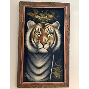 Vintage Tiger Painting Signed Ortiz Framed Wildlife Art Mid Century Decor